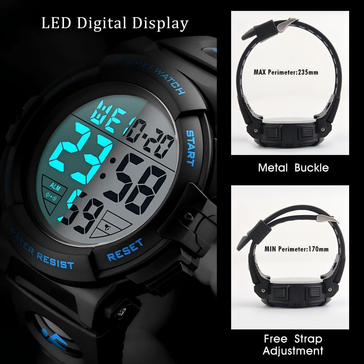 MJSCPHBJK Watches for Men, Digital Sports Watch for Mens Waterproof LED Screen Large Face Military Tactical Watch