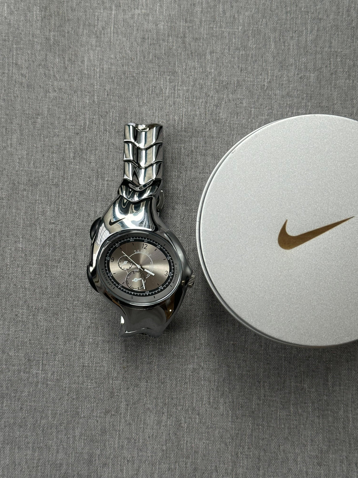 Nike Triax Chronograph Watch Silver on silver dial – Vintage Stainless Steel Sports Watch, Rare Collectible Timepiece