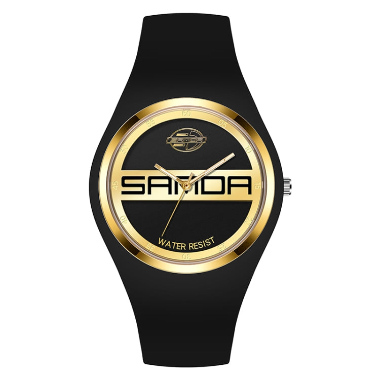 SANDA 6077 Simple Icon Round Dial Ladies Silicone Strap Quartz Watch