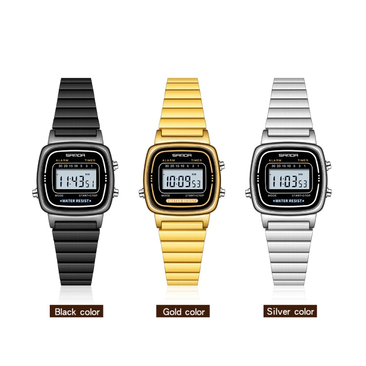 SANDA 6053 Square LED Digital Display Dial Running Seconds Alarm Clock Electronic Watch for Women