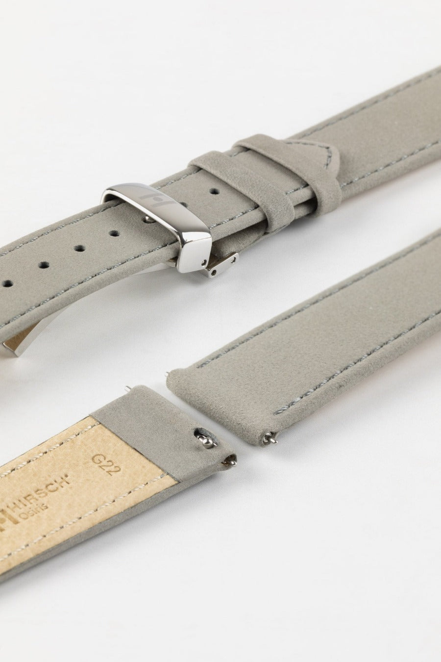 Hirsch OSIRIS Calf Leather with Nubuck Effect Watch Strap in GREY