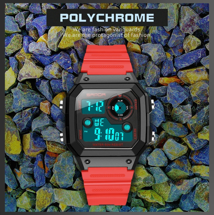 SANDA418 Square Wristwatch Swimming Waterproof Alarm Night light Male Student Watch Simple Fashion Sports Watch