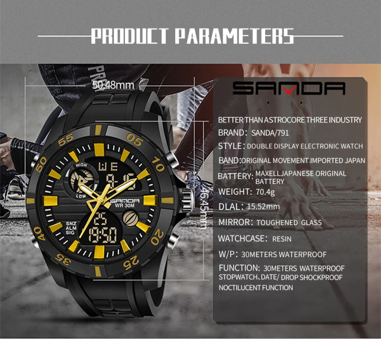 SANDA 791 Watch Genuine Fashion Sports Multifunction Electronic Watch Popular Men luminous Wrist Watch