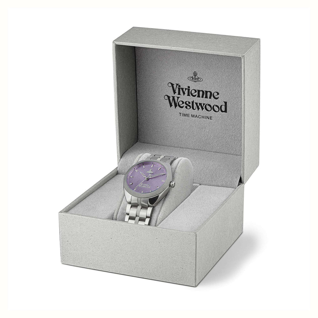Vivienne Westwood The Mews Purple Dial Stainless Steel Bracelet Ladies Watch VV281PPSL