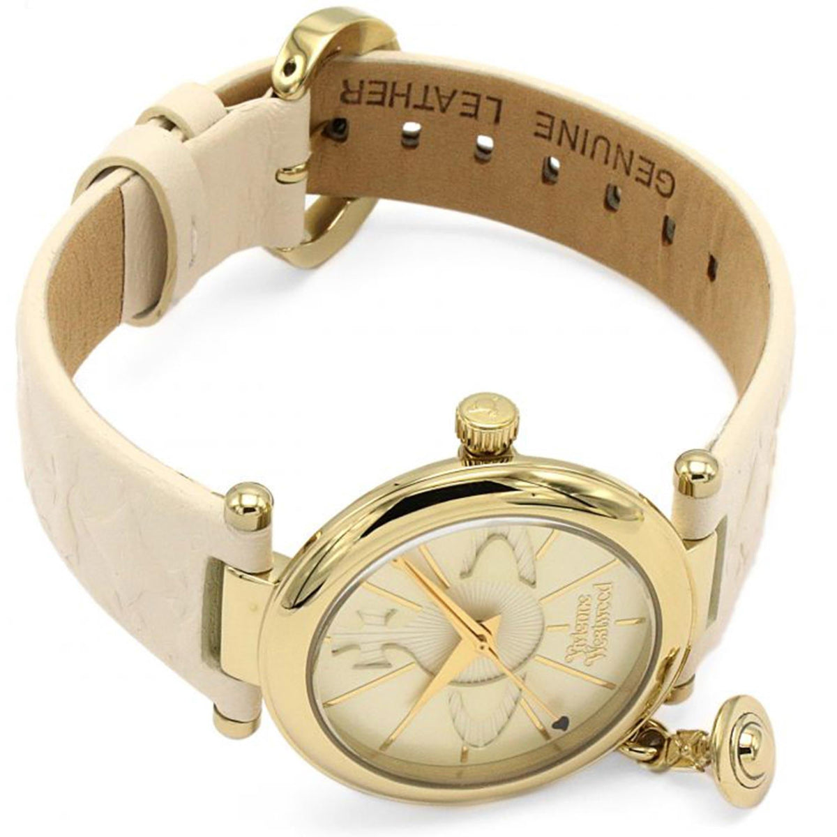 Vivienne Westwood Orb II 32mm Beige Dial Leather Ladies Quartz Watch VV006WHWH