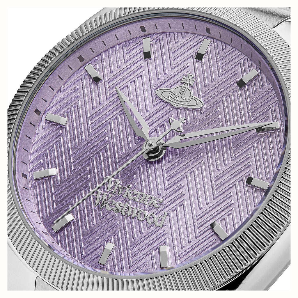Vivienne Westwood The Mews Purple Dial Stainless Steel Bracelet Ladies Watch VV281PPSL